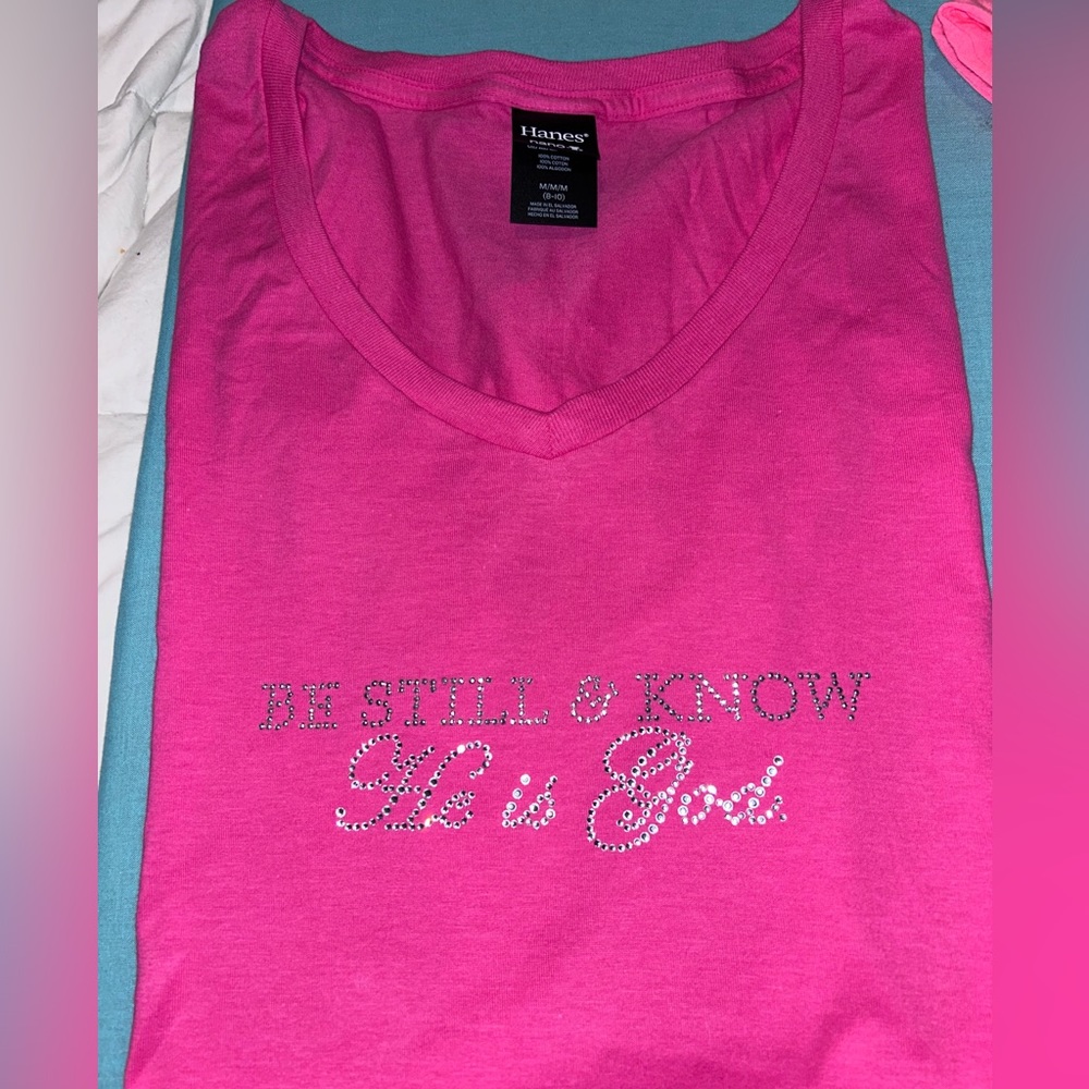 Women Christian Rhinestone V Neck Shirt